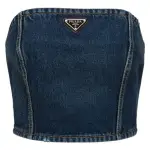 PRADA Strapless Tops Women's Blue Boat Neck Moderate Straight Fit