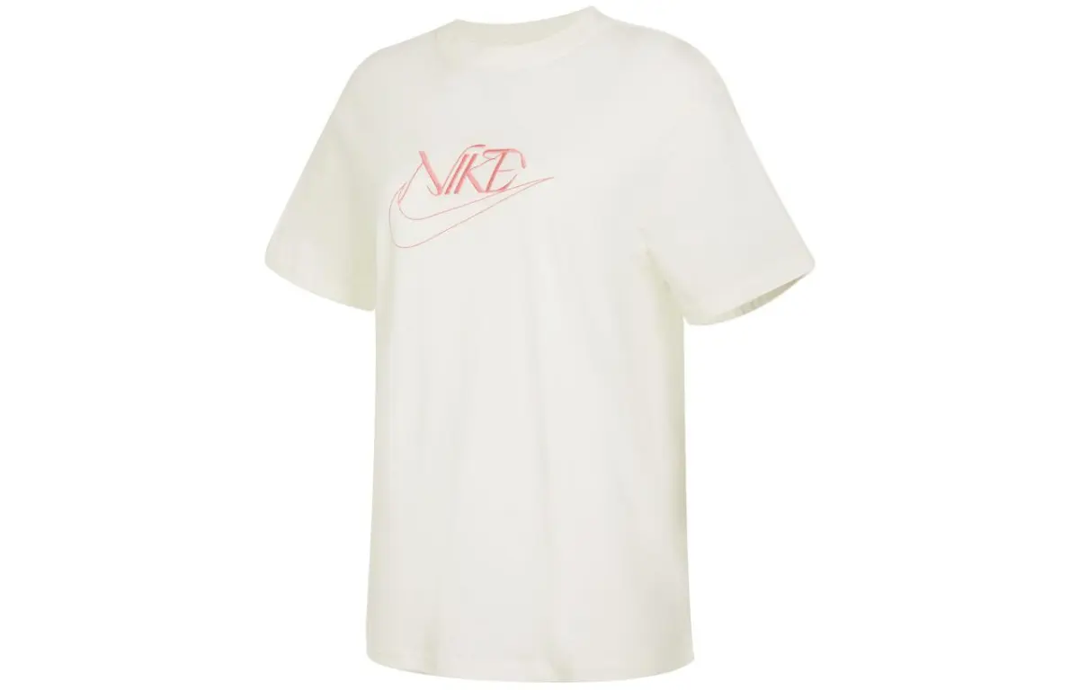 Nike Women'ss Letter Print Crewneck Retro T-Shirt Beige
