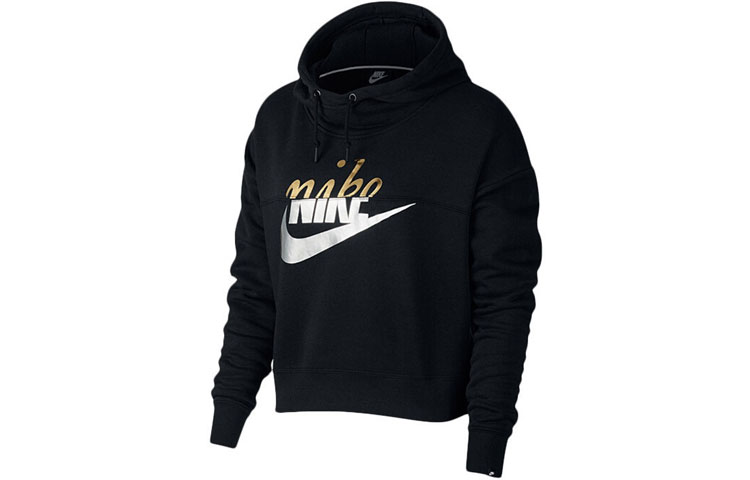 Nike Casual Sports Fleece Lined Hooded Sweater American Vintage Sports Sweatshirt Women's Black