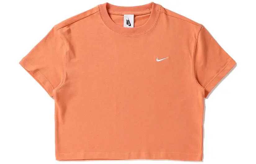Nike T-Shirts Women's Orange Crew Neck Moderate Straight Fit