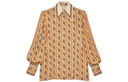 GUCCI Shirts Women's Orange Pointed Collar Moderate Shirt