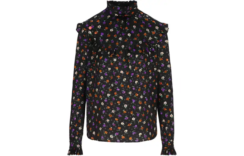 SAINT LAURENT Floral Lamé Blouse