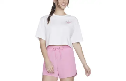Skechers Pickleball Queen T Shirts Women's White Crew Neck Moderate Straight Fit
