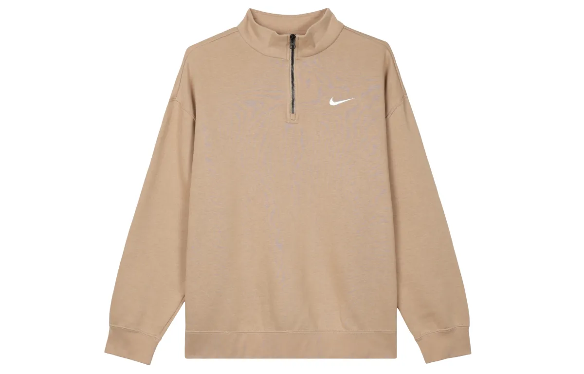 Nike Solid Color Fleece Lined Logo Half Zip Brushed Casual Loose Fit Pullover Crew Neck American Vintage Sweatshirt