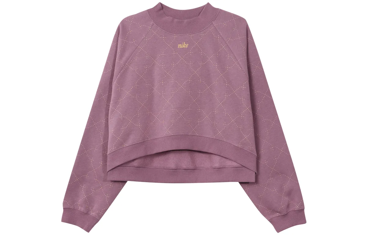 Nike Athleisure Fleece Lined Short Crew Neck Cropped Sweatshirt Winter Women's Fuchsia