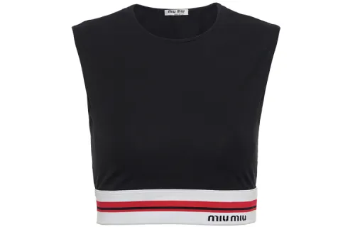 MIU MIU Camisoles Women's Black Crew Neck Moderate Straight Fit