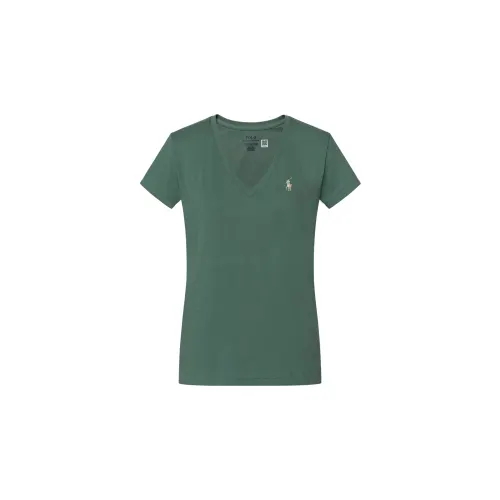 Polo Ralph Lauren Green T-shirt, logo embroidery service, V-neckline, with short sleeve