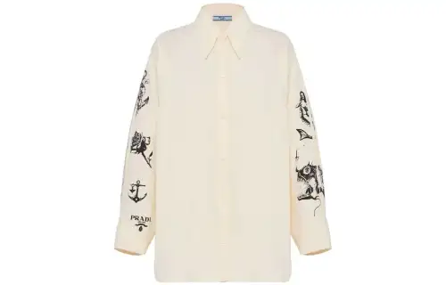 PRADA Shirts Women's Beige Yellow Lapel Moderate