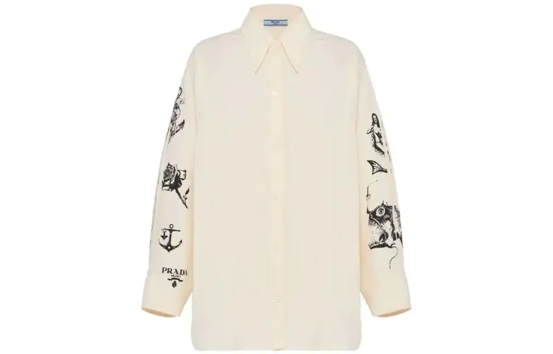 PRADA Shirts Women's Beige Yellow Lapel Moderate