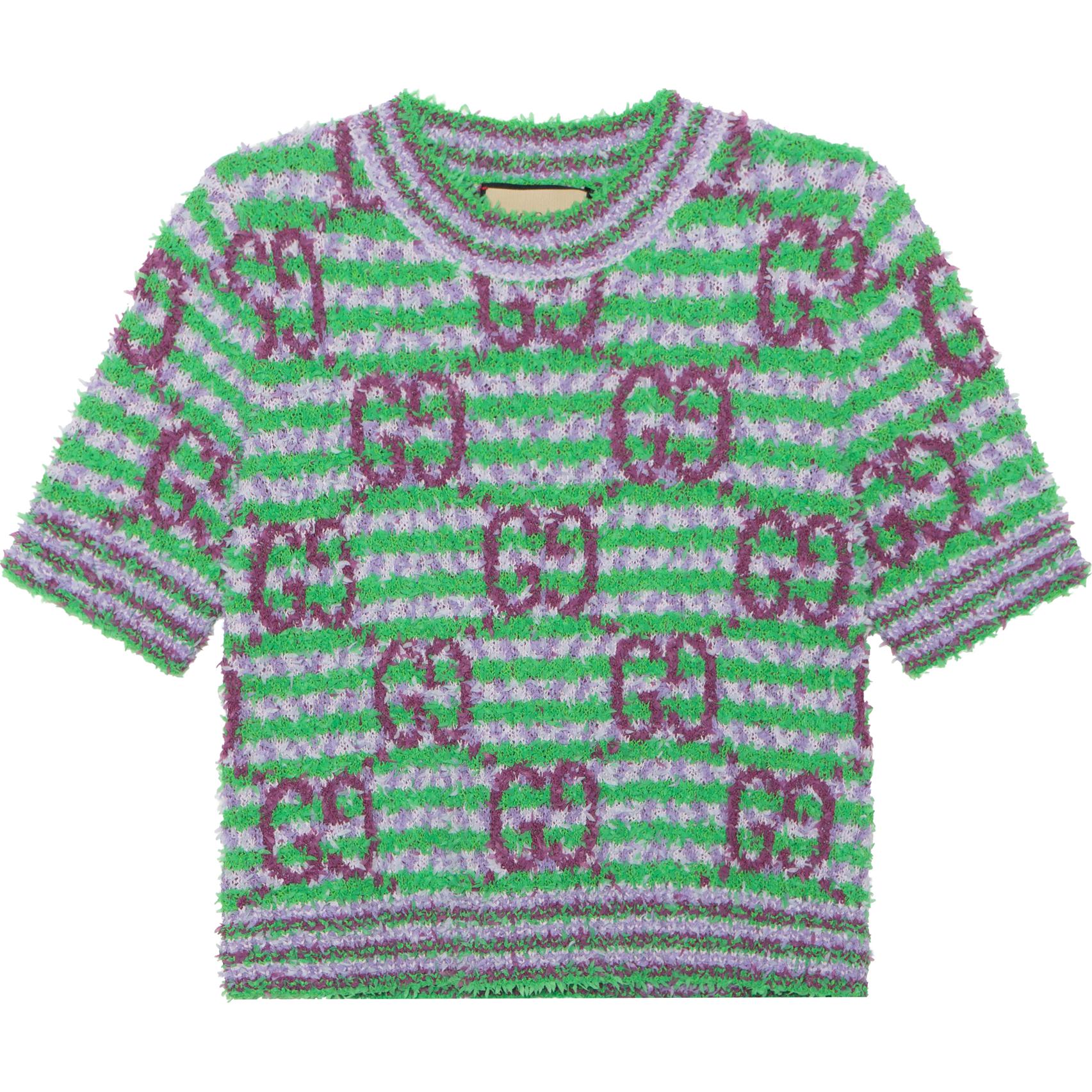 GUCCI Gucci, knitted green sweater, print, with short sleeve