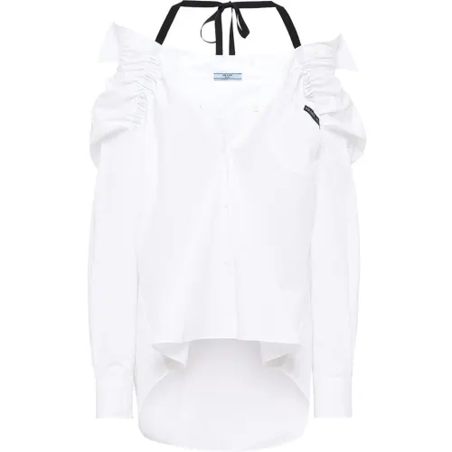 PRADA Shirts Women's White V Neck Moderate Shirt