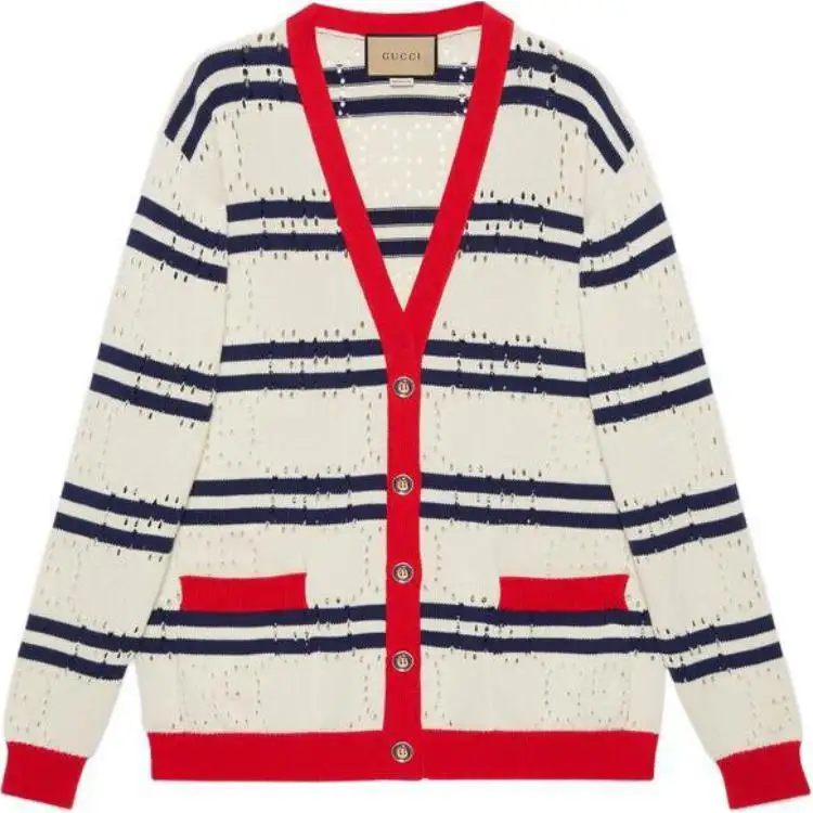 GUCCI SS22 Stripes Knitwear Women's Ivory White