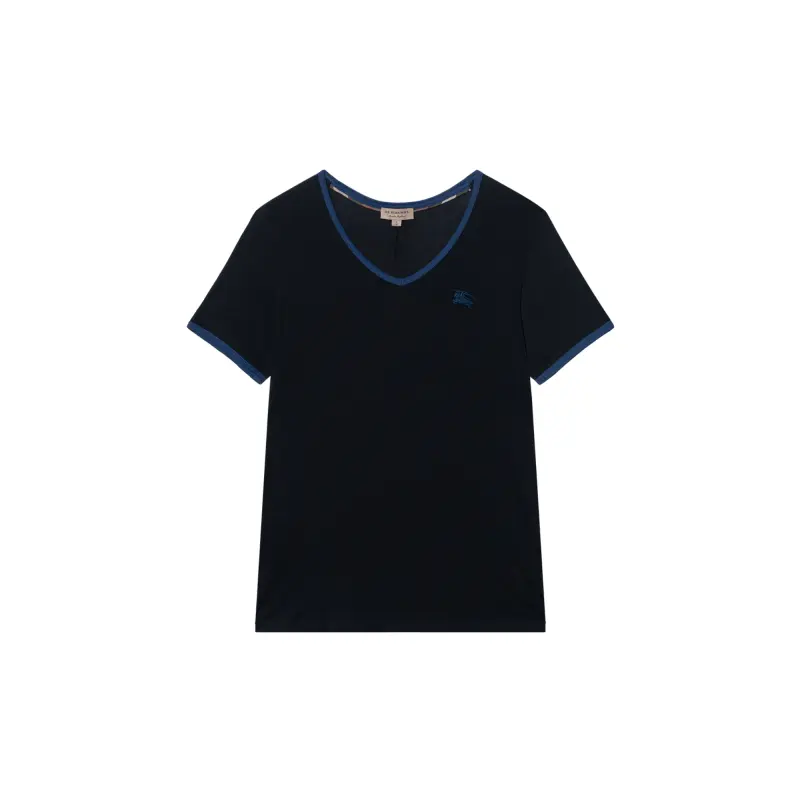 Burberry Women's Embroidered Monogram Ekd V Neck T shirt Black/Navy