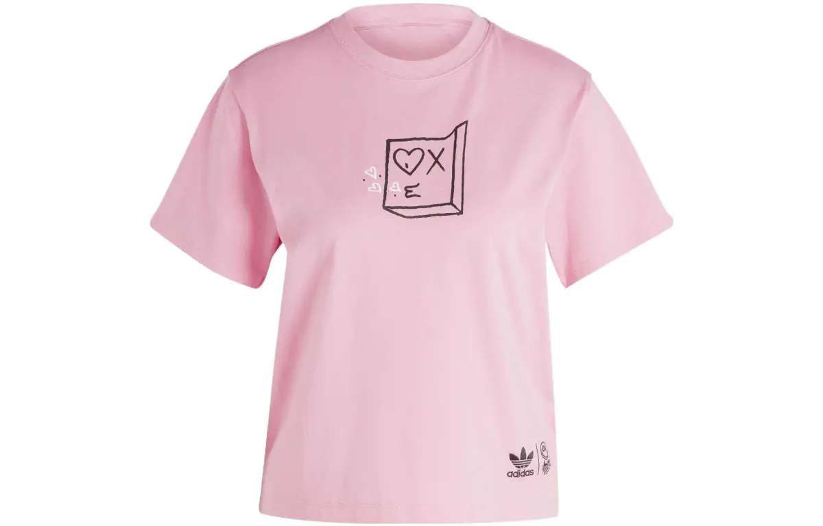 Adidas T-Shirts Women's Pink Crew Neck Moderate Straight Fit