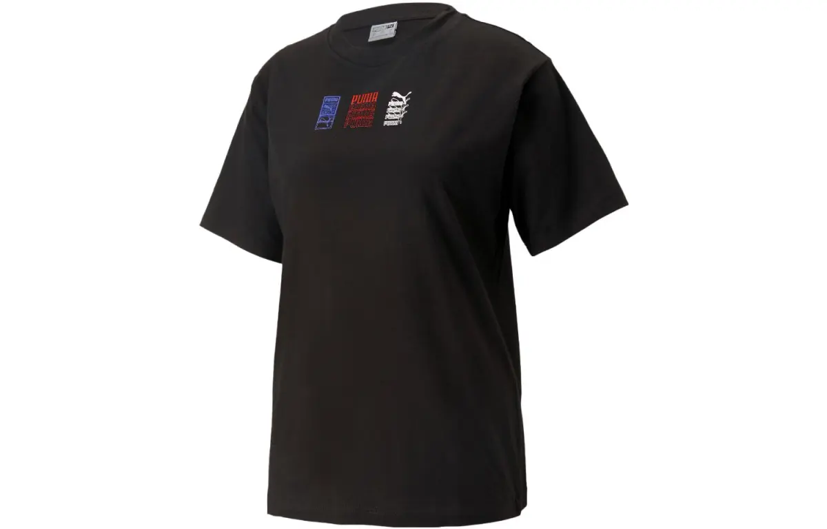 PUMA T-Shirts Women's Black Crew Neck Moderate Straight Fit
