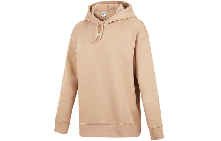 Nike Athleisure Pullover With Brushed Cuffed Hood Sweatshirt Winter Women's Linen Yellow