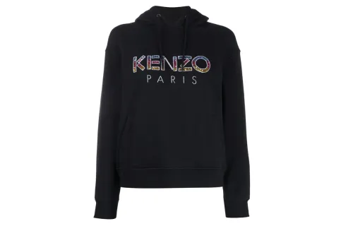 KENZO Letter Logo Sweatshirts Women's Black Hooded Thickened Regular