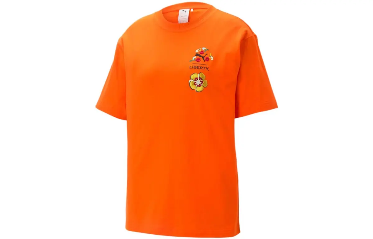 PUMA X Liberty SS23 T-Shirts Women's Orange Crew Neck Moderate Straight Fit