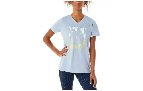 Asics Sunflower Slogan V Neck T Shirt Women's Blue