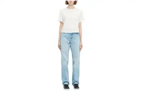 UNIQLO T Shirts Women's White Crew Neck Moderate Straight Fit