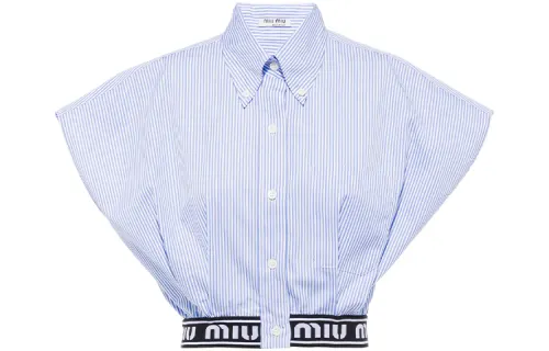 MIU MIU SS21 Short-cut Striped Poplin Sleeveless Sun Protection Shirt Women's Sky Blue