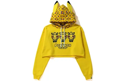 A BATHING APE X Pokemon Bape Sweatshirts Women's Yellow Hooded Moderate Regular