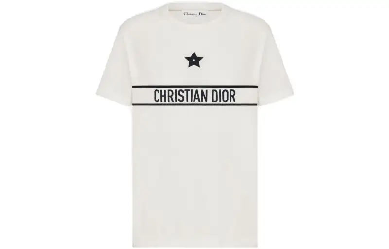 DIOR T Shirts Women's White Crew Neck Moderate Straight Fit