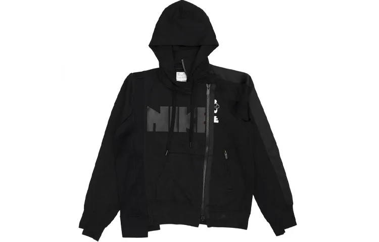 Nike X Sacai Double Zip Hoodie 'Black/Dark Obsidian'