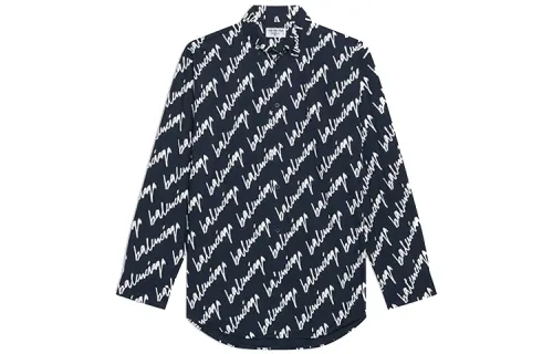 Balenciaga Scribble Oversized Button Down Shirt 'Navy/White'