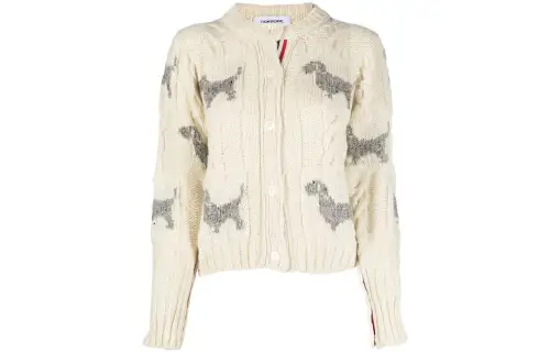 THOM BROWNE Tom Brown HECTOR Plaid Round Neck Long Sleeve Knitted Cardigan Sweater Women's White