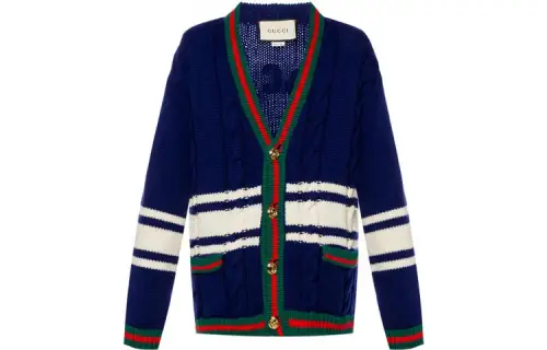 GUCCI Knitwear Women's Blue V Neck Moderate Cardigan