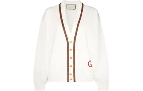 GUCCI Knitwear Women's White V Neck Moderate Cardigan