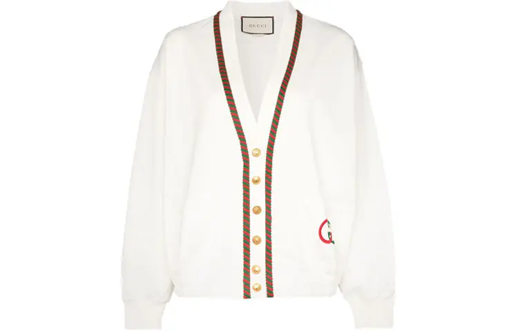 GUCCI Knitwear Women's White V Neck Moderate Cardigan