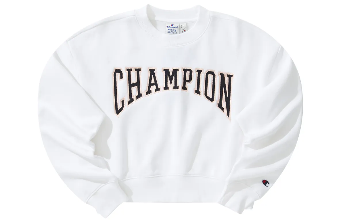 Champion Label Logo Letter Print Sports Fleece Lined Crew Neck Sweatshirt Women's