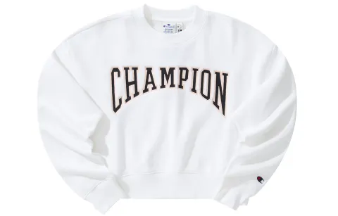 Champion Label Logo Letter Print Sports Fleece Lined Crew Neck Sweatshirt Women's
