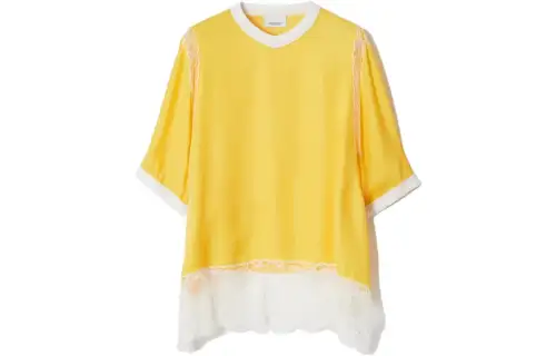 Burberry T Shirts Women's Dandelion Yellow V Neck Moderate Straight Fit