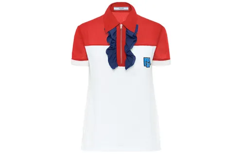 PRADA Polo Shirts Women's Red Polo Collar Moderate Straight Fit