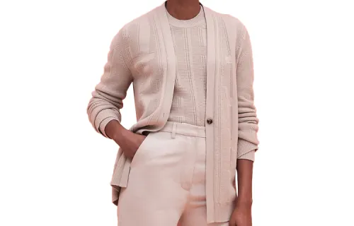 HERMES Knitwear Women's Beige Gray V Neck Moderate Base Layer