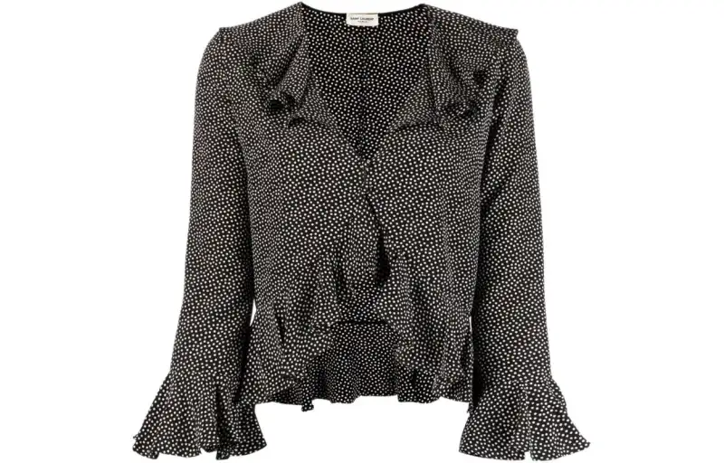 SAINT LAURENT Ruffle-Trim Long-Sleeved Blouse