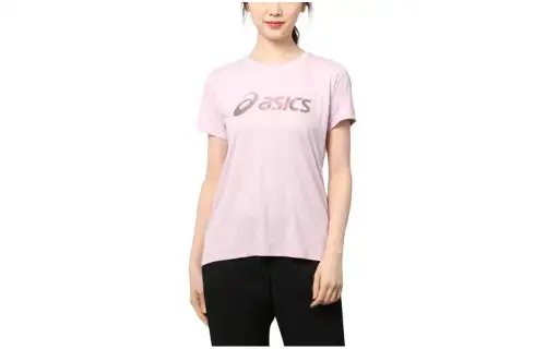 ASICS T Shirts Women's Pink Crew Neck Moderate Straight Fit