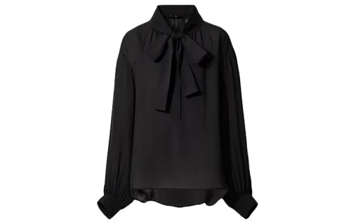 UNIQLO Shirts Women's Black Ribbon Collar Moderate