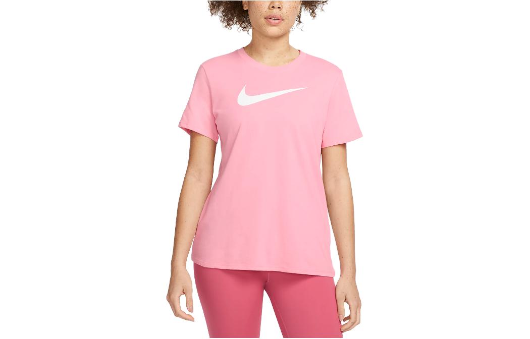 Nike T Shirts Women's Dark Pink Crew Neck Moderate Straight Fit