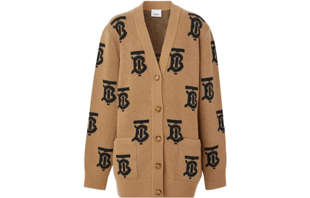 Burberry Women's Monogram Intarsia-Knit Cardigan Camel