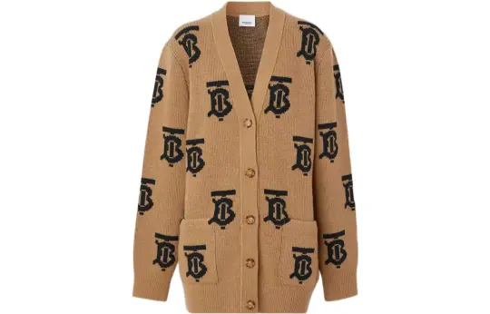 Burberry Women's Monogram Intarsia-Knit Cardigan Camel