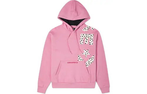 Converse Animal Print Logo Print Pullover Hooded Thickened And Fleece Lined Sweatshirt Women's Pink