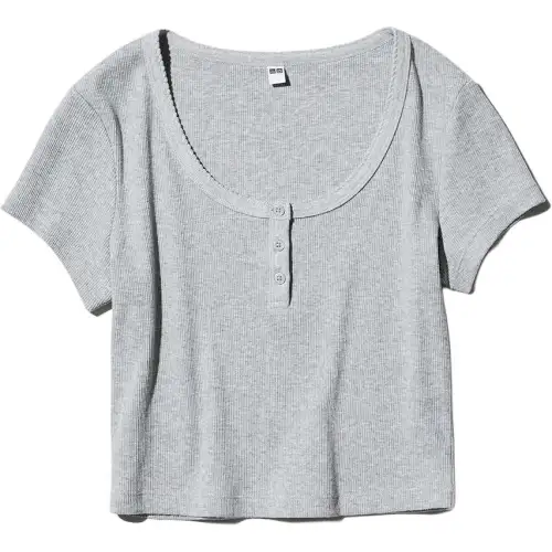 UNIQLO T Shirts Women's Gray Crew Neck Moderate