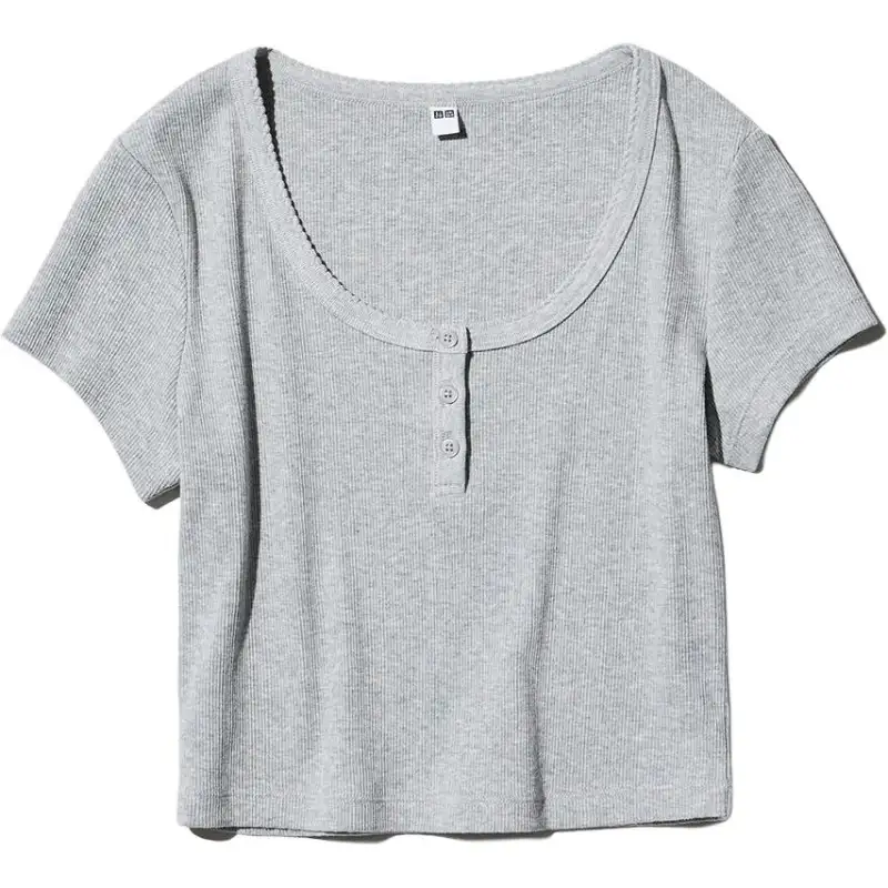 UNIQLO T Shirts Women's Gray Crew Neck Moderate