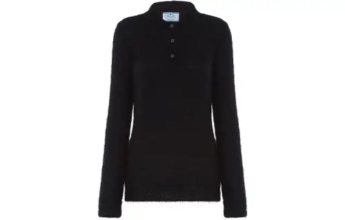 PRADA Polo Shirts Women's Black Polo Collar Moderate Straight Fit