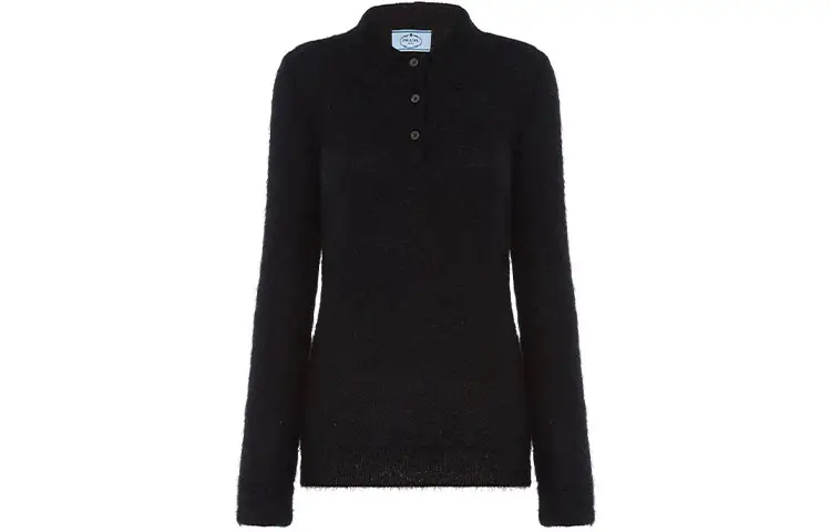 PRADA Polo Shirts Women's Black Polo Collar Moderate Straight Fit