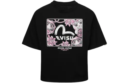 EVISU T Shirts Women's Black Crew Neck Moderate Straight Fit